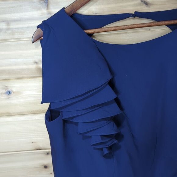 TS Couture Dress Womens 18W Blue Bow Detail Fit and Flare Tea Length NWT - Picture 2 of 10